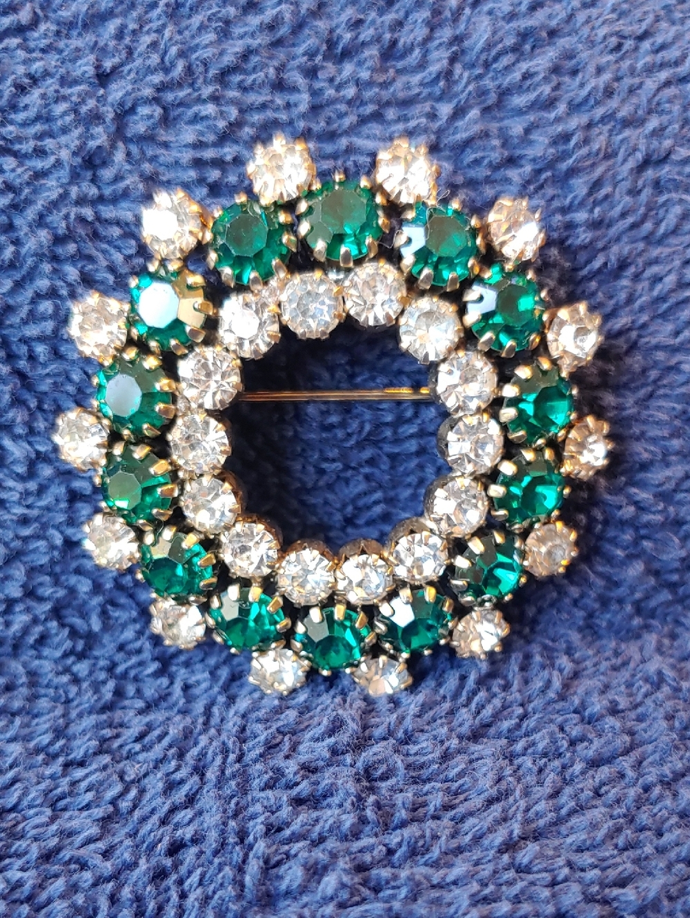 Gold-Tone Emerald Green & Clear Crystal Wreath Brooch